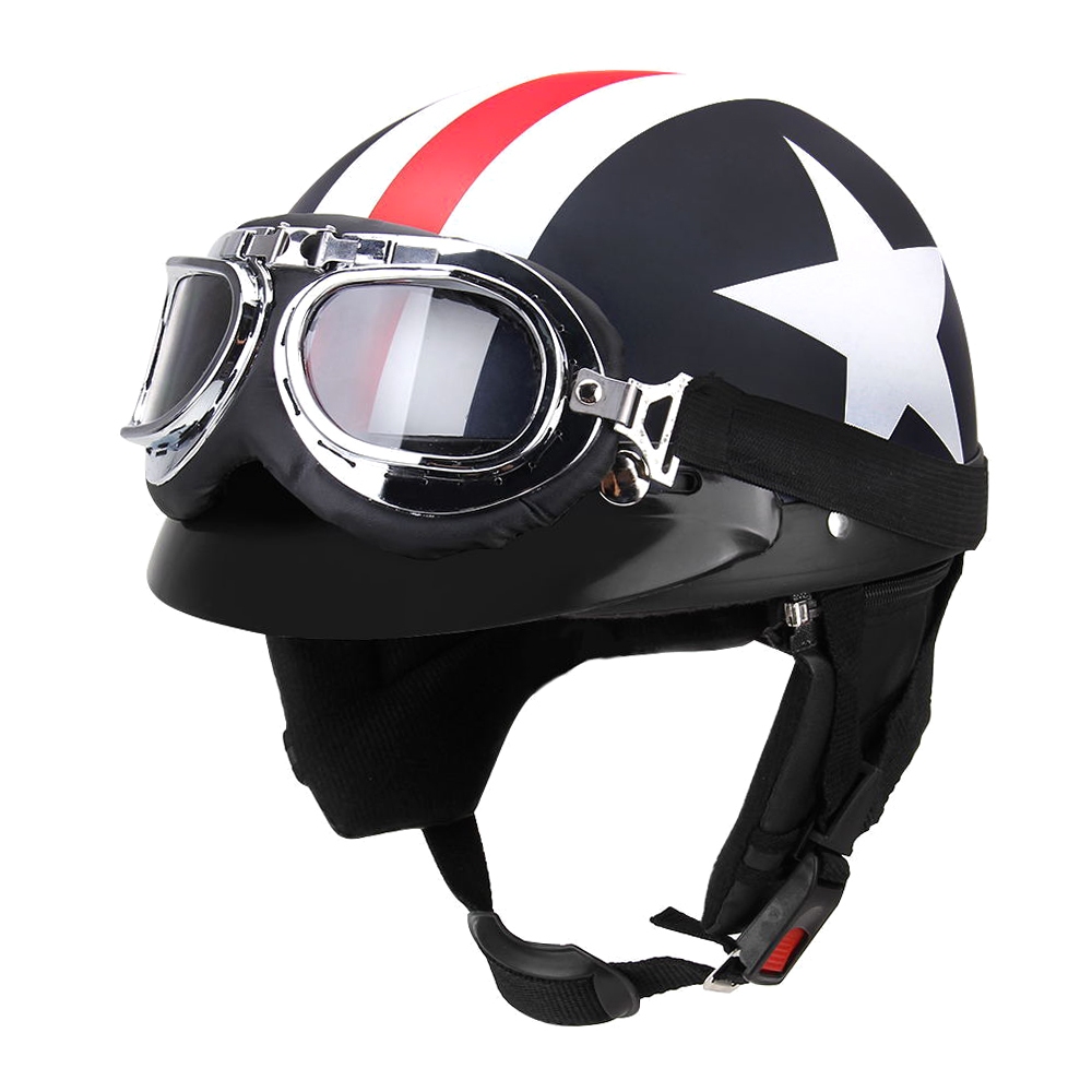 

Diskon waktu terbatas Half Open Face Bike Helmet with Goggles Visor Scarf Biker Scooter Touring Helmet