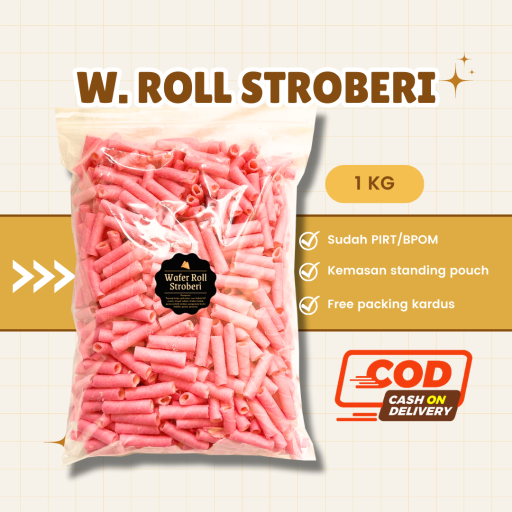 

[DELISH SNACKS] Wafer Roll Stroberi (Grosir) 250gr 500gr 1 KG / Snack Cemilan Camilan Grosiran