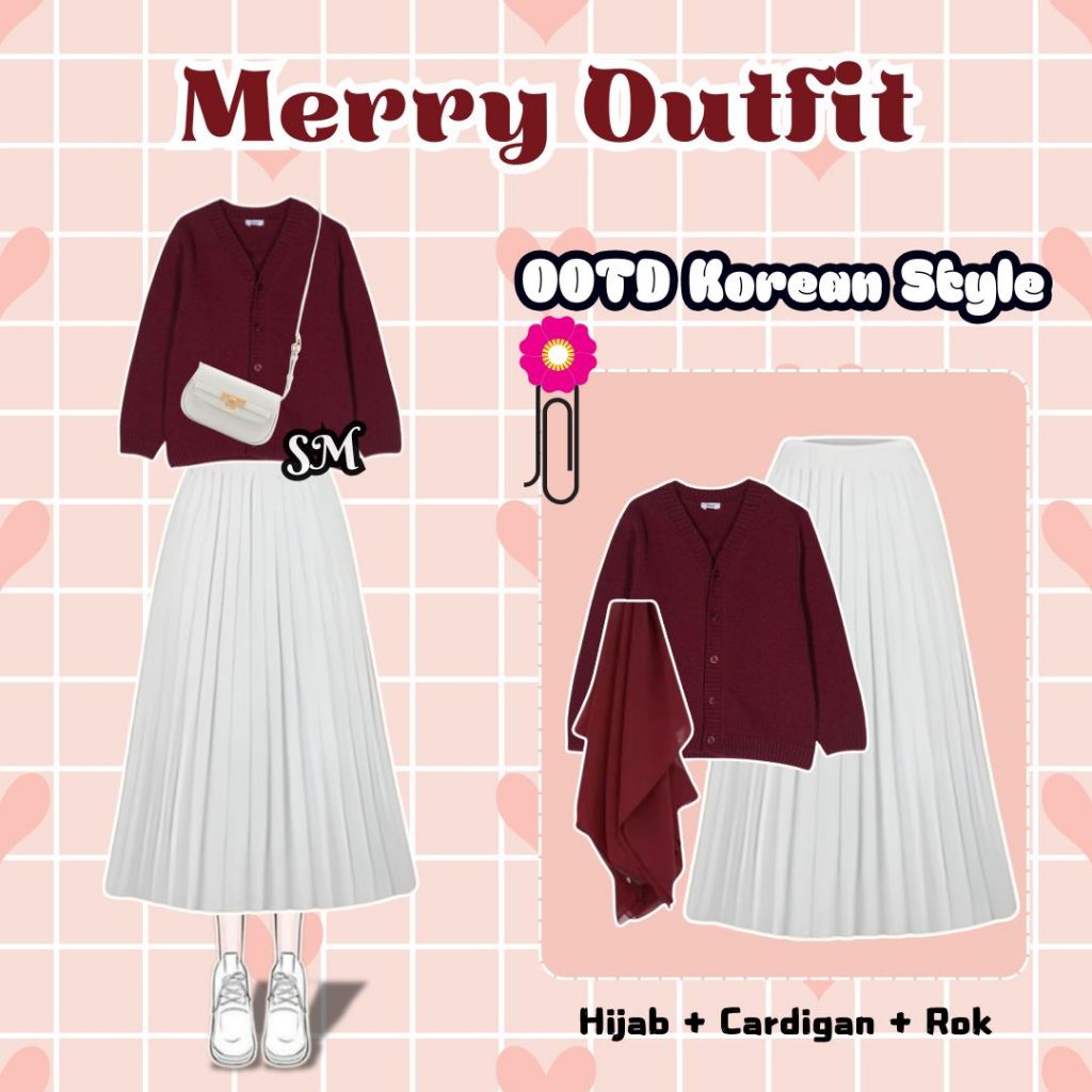 SM - Merry Outfit 3in1 (Hijab + Cardigan + Rok) OOTD Korean Style