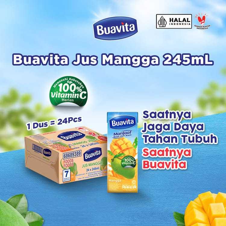 

Buavita Juice Jus Kemasan Rasa Buah Asli Mangga 245ml x 24 Pieces (1 Carton)