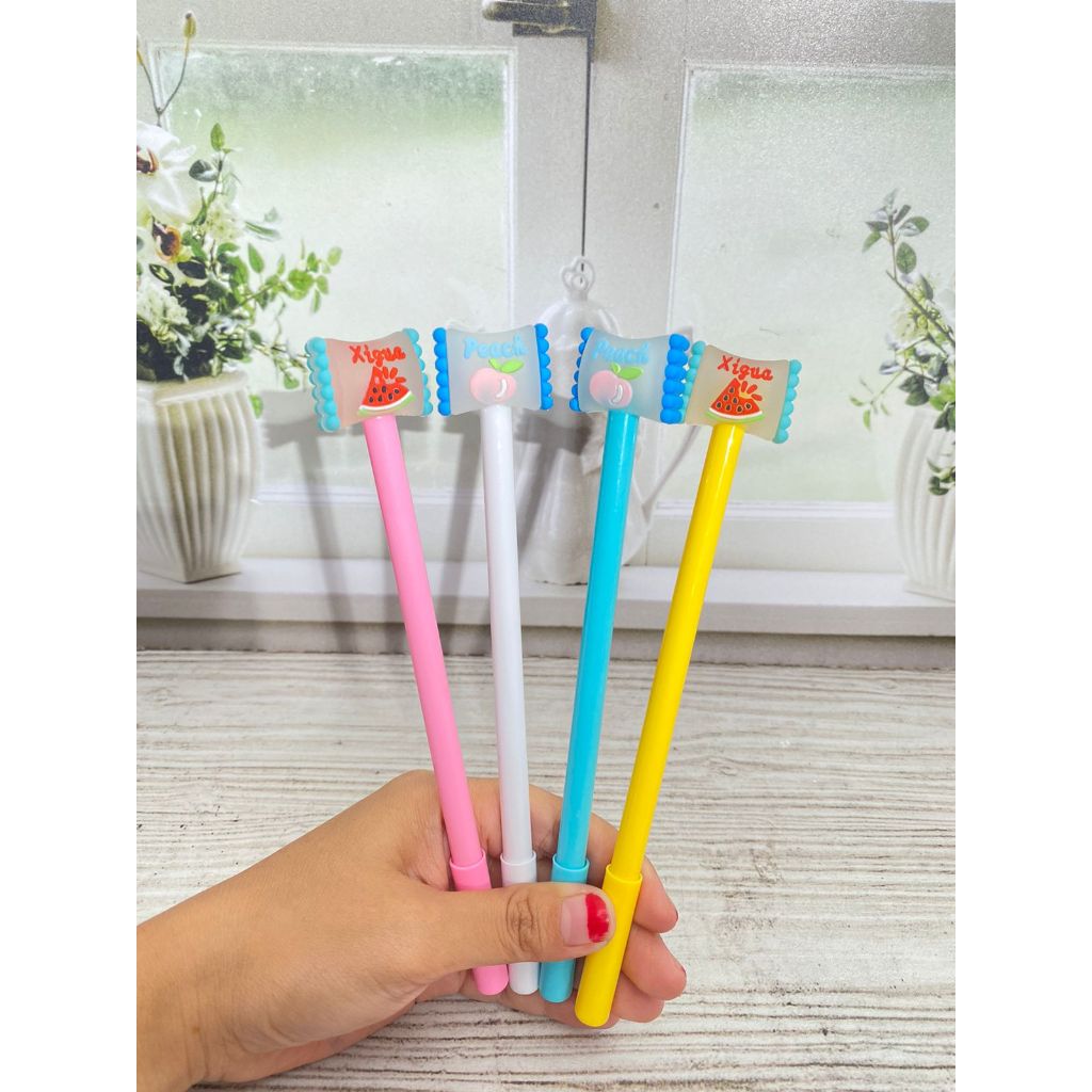 

PULPEN GEL BUNGKUS PERMEN BUAH pena lucu tinta hitam bisa COD pen imut keren pulpen unik atk kebutuhan anak sekolah termurah import