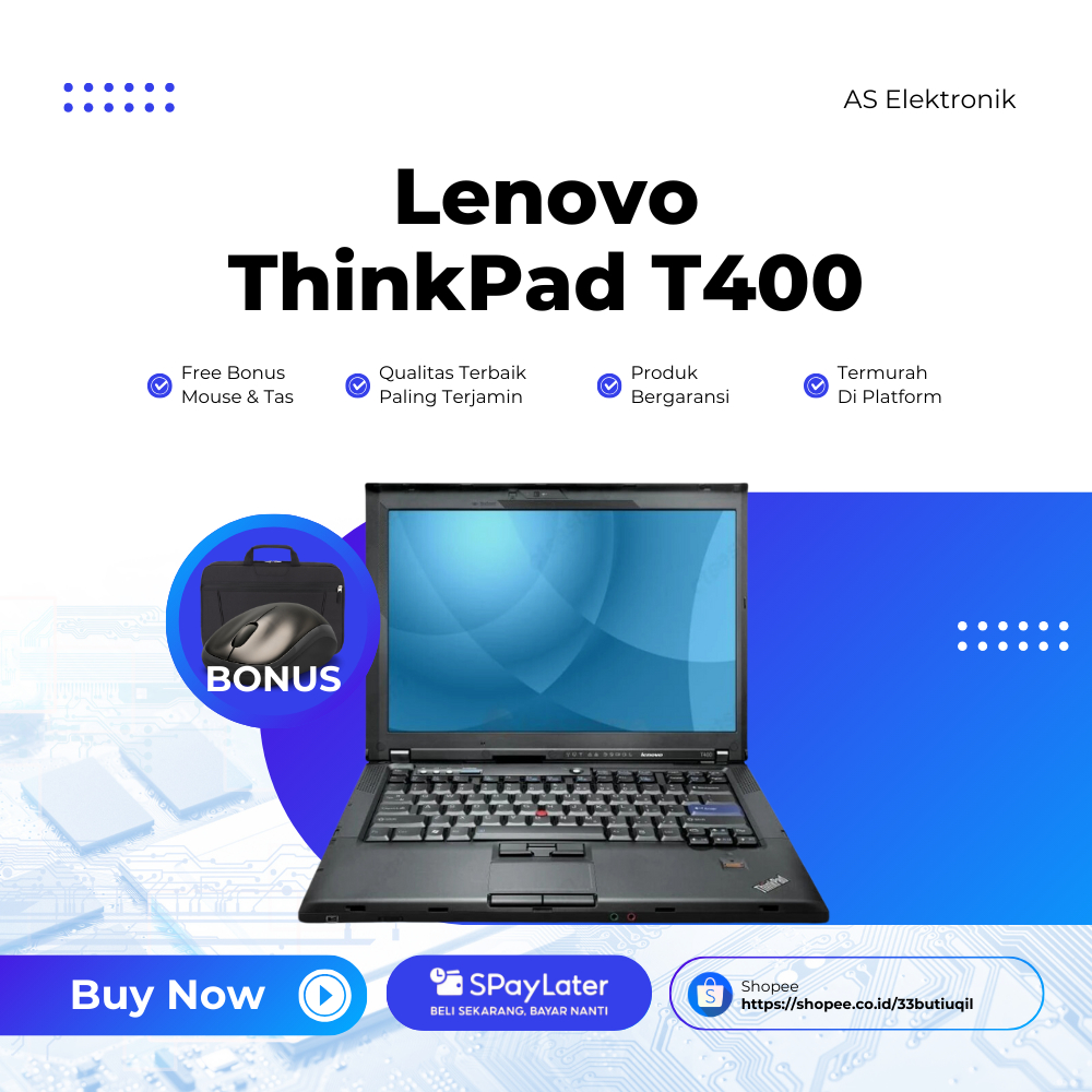 LAPTOP LENOVO THINKPAD T400 RAM 4GB/500GB - 2GB/160GB - Bonus Mouse & Tas