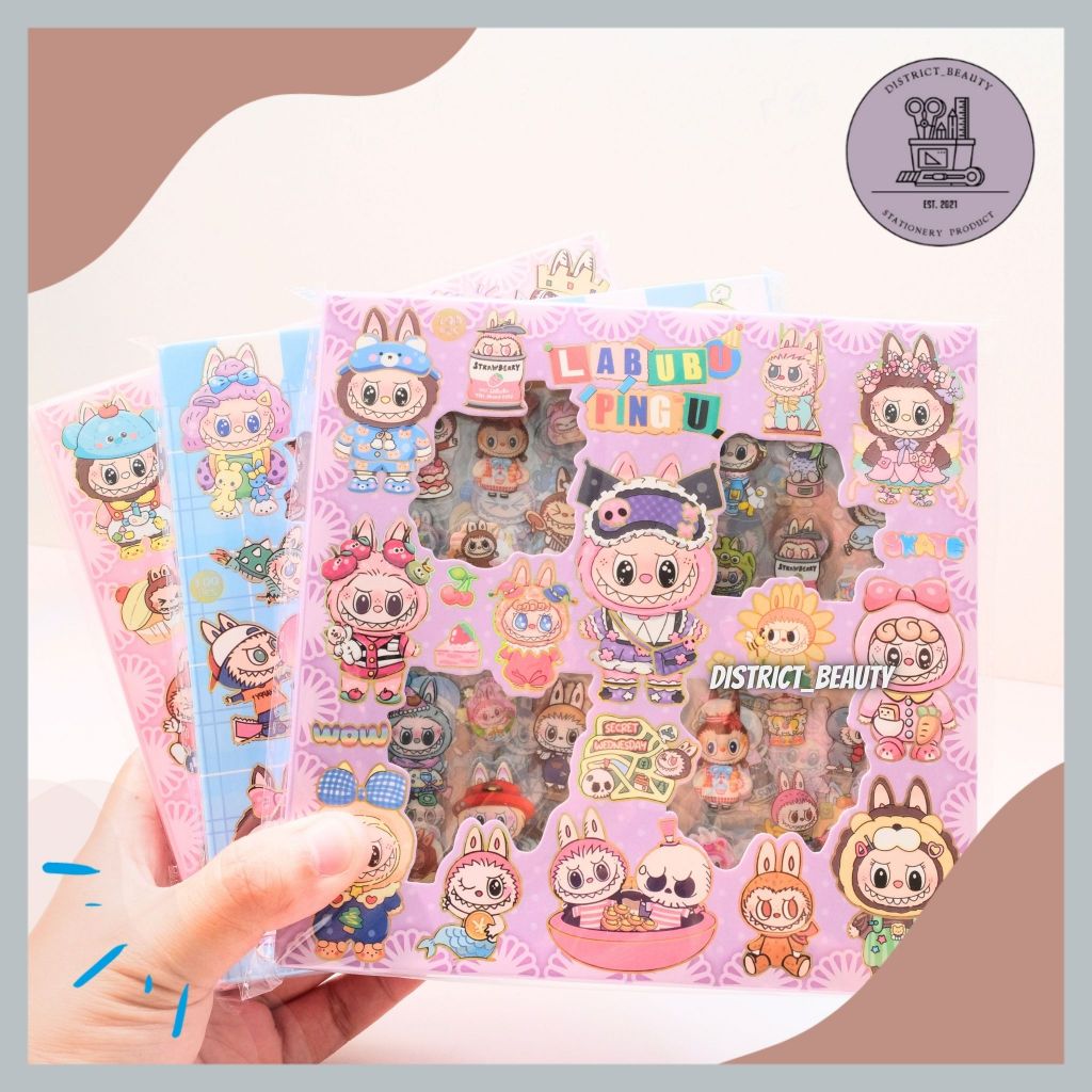 

STIKER 100 LEMBAR LABUBU STIKER LABUBU 1 BOX ISI 100 LEMBAR STIKER TRANSPARAN ANTI AIR MOTIF LABUBU TERMURAH