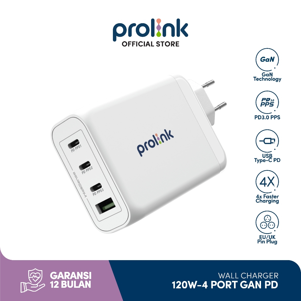 Prolink 120W l 4-Port l GaN PD Kepala Charger l Quick Chargering l Travel Laptop Charger