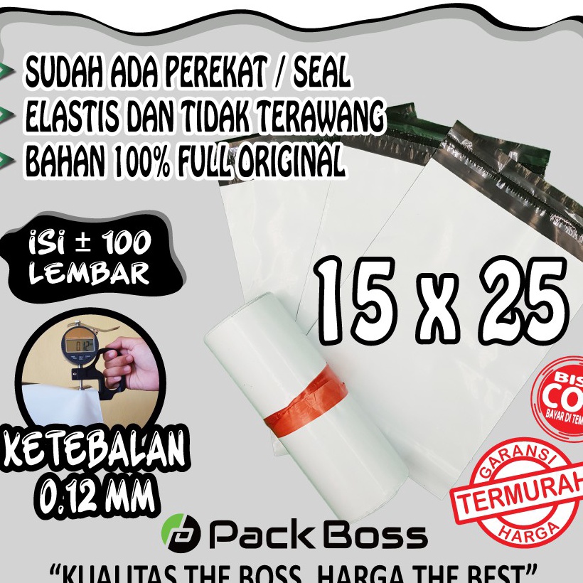 

Super POLYMAILER PUTIH PREMIUM 15X25 ISI 1 TEKSTUR HALUS PUTIH BENERAN TEBAL BAHAN ORINAL