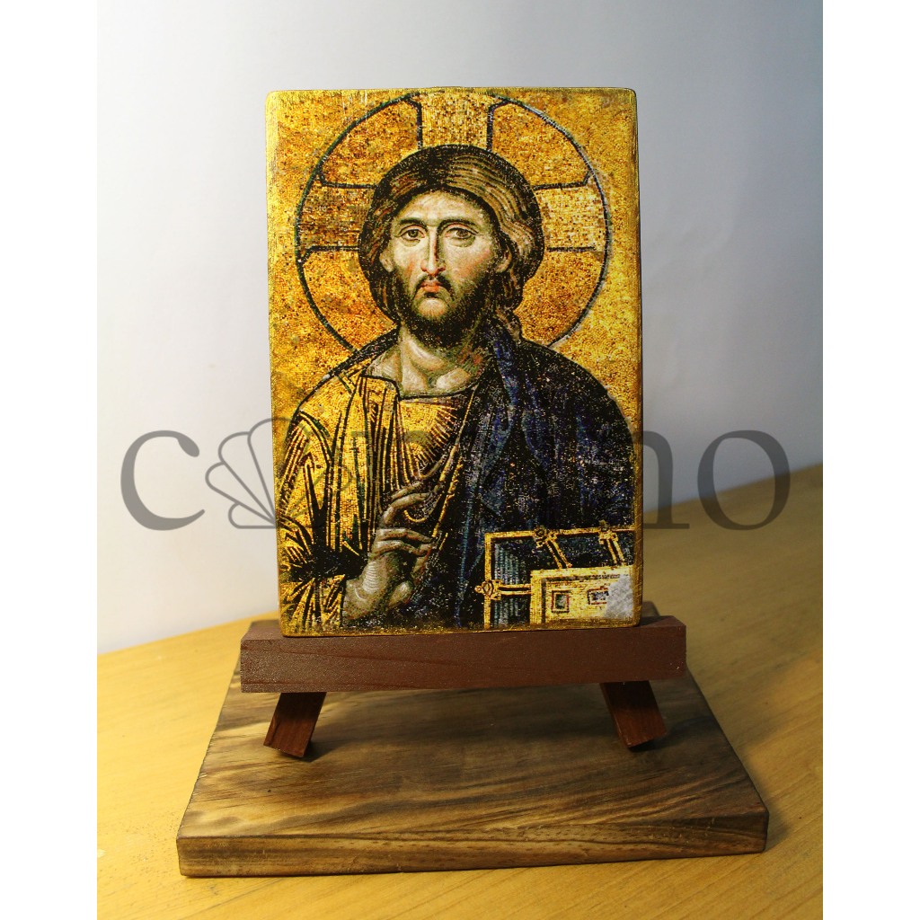 Ikon Kristus Pantokrator Hagia Sophia | Christ Pantocrator Mozaic Yesus Kayu Asli Kristen Katolik Or