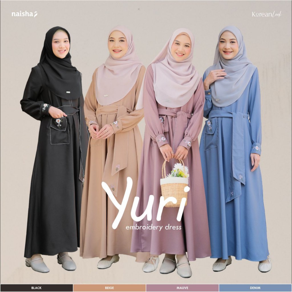 Naisha KoreanLook - Yuri Embroidery Dress | Gamis Bordir Bunga | Long Dress Syari
