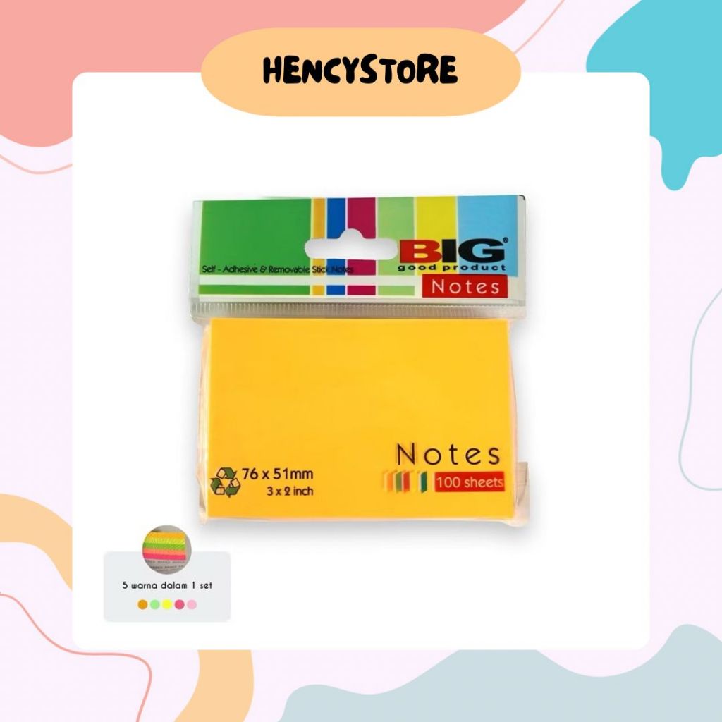 

(HencyStore) BIG STICKY NOTES WARNA / NOTE KERTAS / MEMO TEMPEL TUMPUK 76 x 51 mm