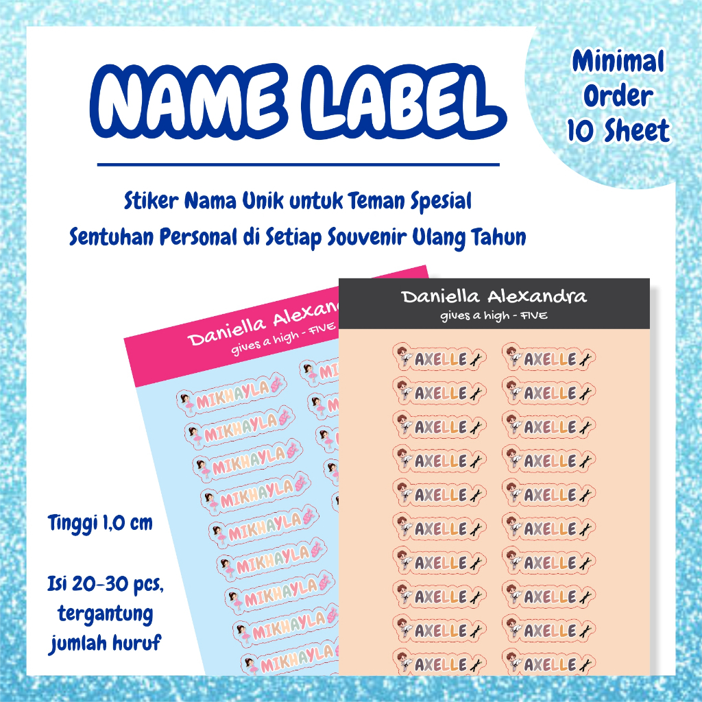 

Stiker Label Nama Ulang Tahun Custom Karakter Spesial Untuk Teman Sekelas Waterproof Anti Luntur