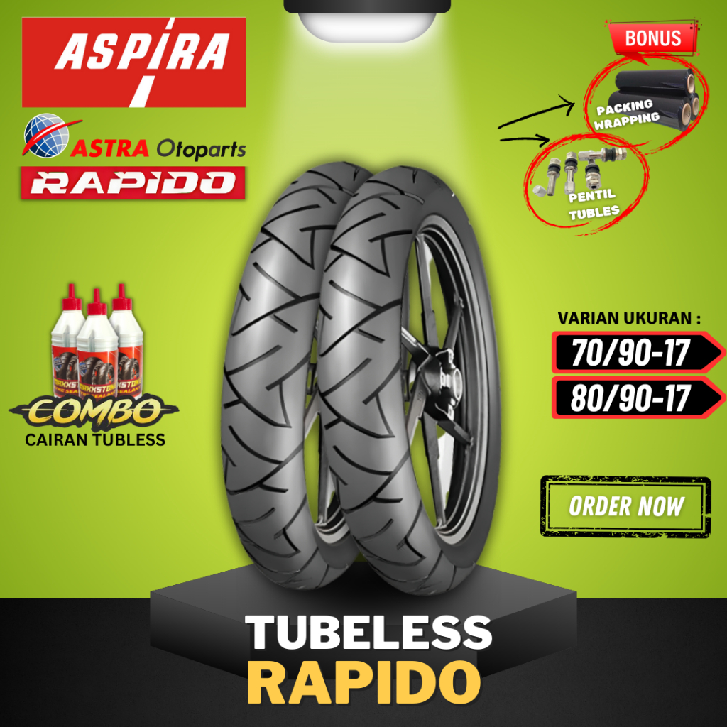 (READY COD) BAN ASPIRA RAPIDO TUBELESS ( 70/90-17 - 80/90-17 ) / BAN LUAR TUBLES ASPIRA MAXIO RAPIDO