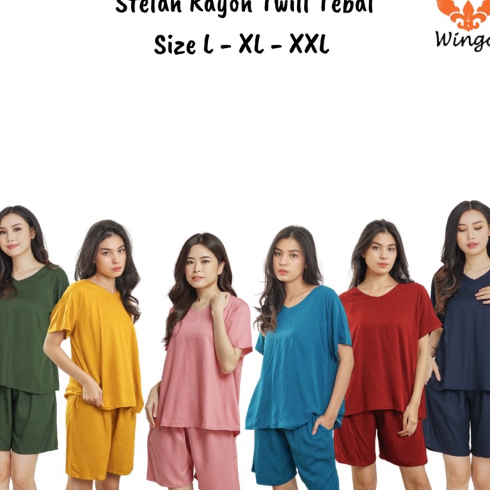 HARGA GROSIR  WINGO PREMIUM SETELAN BAJU TIDUR PIYAMA WANITA POLOS RAYON TEBAL ADEM JUMBO L XL XXL L
