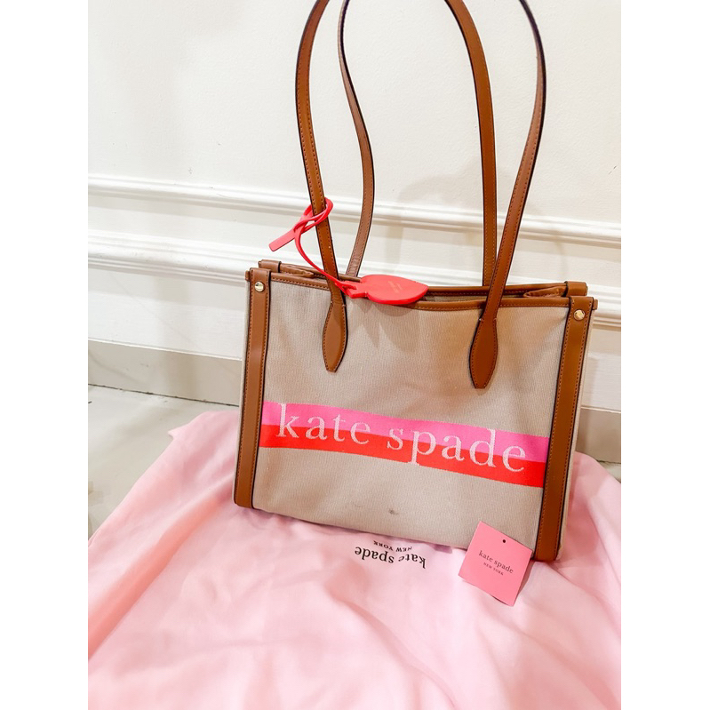 kate spade tote bag preloved authentic market logo stripe medium