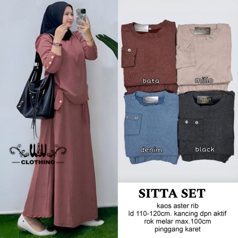 SETELAN BAJU ROK WANITA JUMBO/SITTA/ONESET BLOUSE ROK WANITA KNIT ASTER JUMBO LD 120 CM FIT XXL