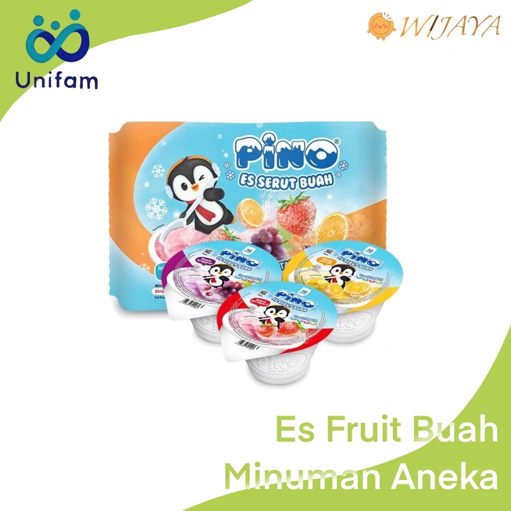 

Pino es serut buah Cup isi 4 pcs rasa Strawberry, Anggur, Jeruk
