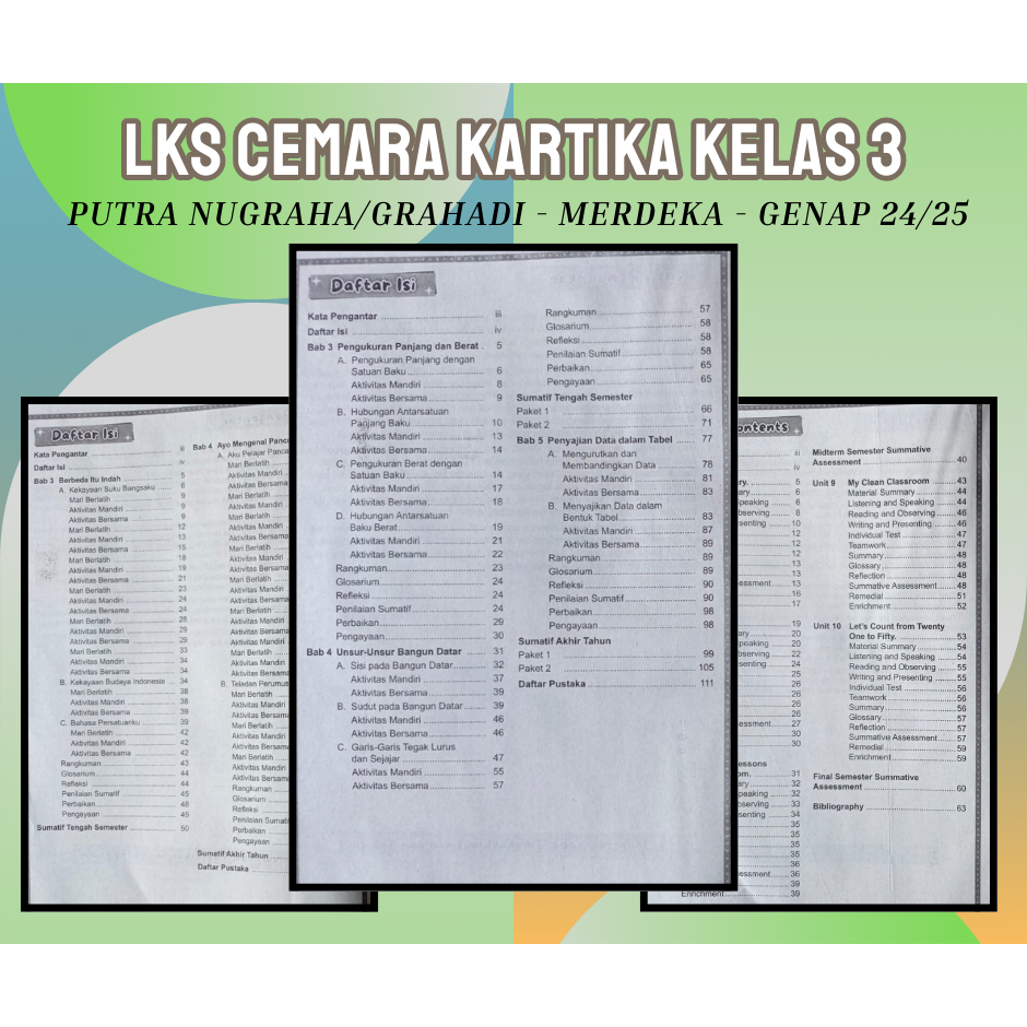 Buku LKS SEKAR KARTIKA SIMPATI MAHIR ZAMRUD CEMARA SD MI Kelas 3 Merdeka Genap 2024 2025