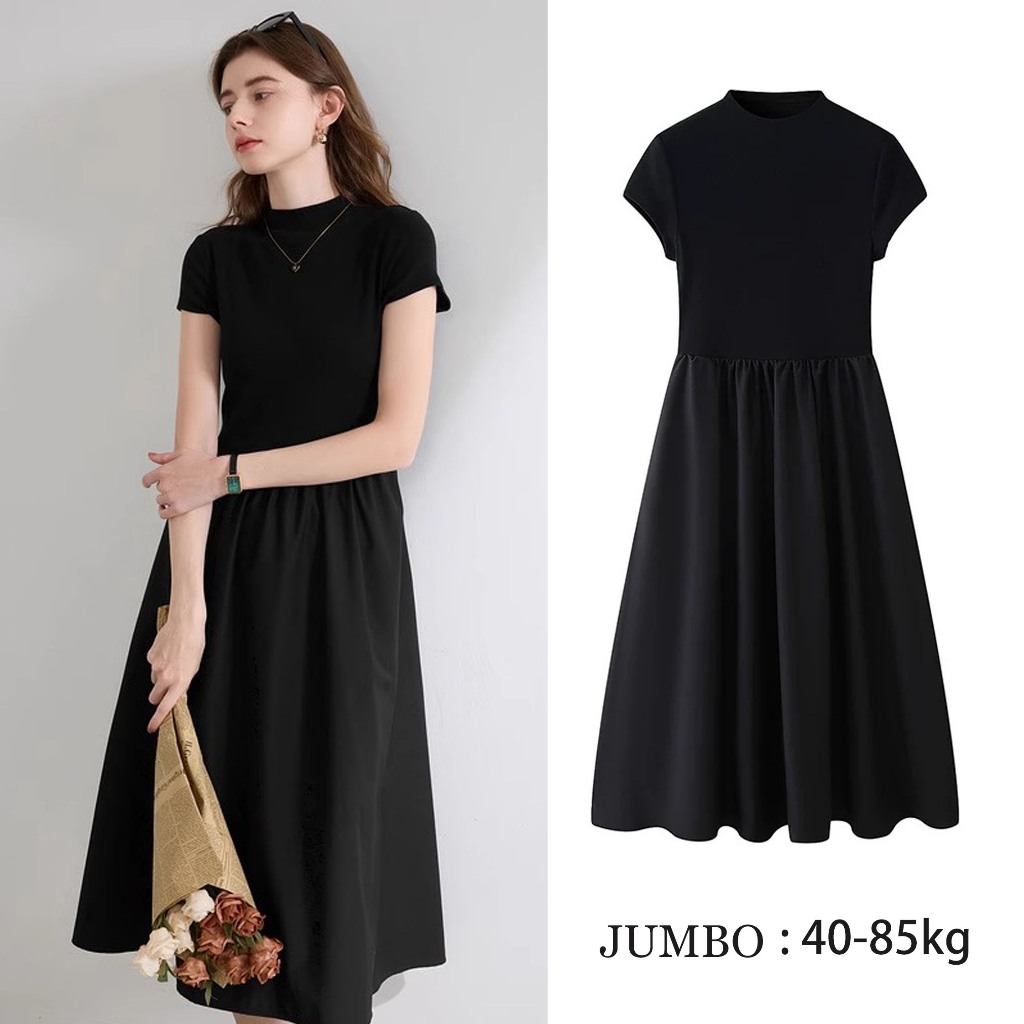 Gaun Hitam Bergaya Prancis/Dress hitam korean style Long jumbo 80kg/Panjang Gaun Tinggi Gaun Sifon k
