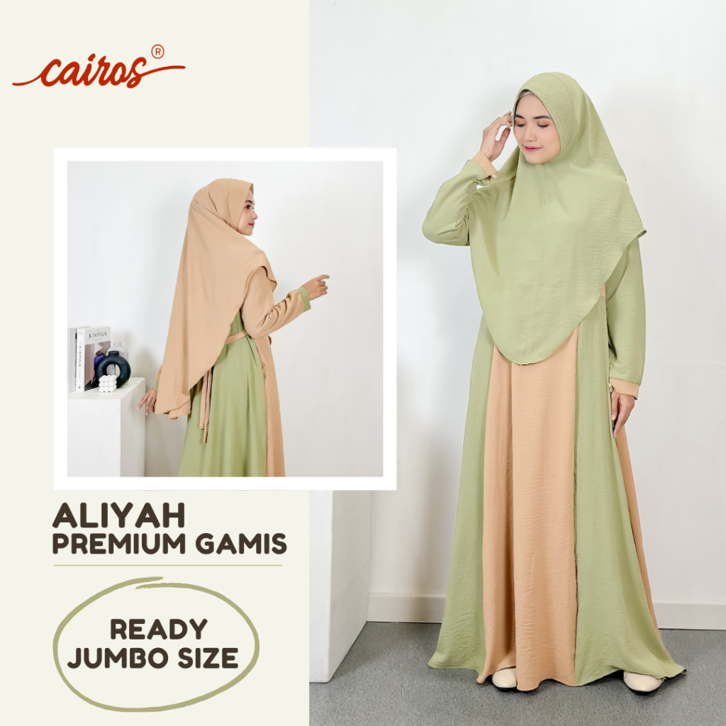 Aliyah Gamis Polos One Set Khimar Syari Hijab Muslimah Seragam Bahan Airflow Warna Sage Merk Simpley