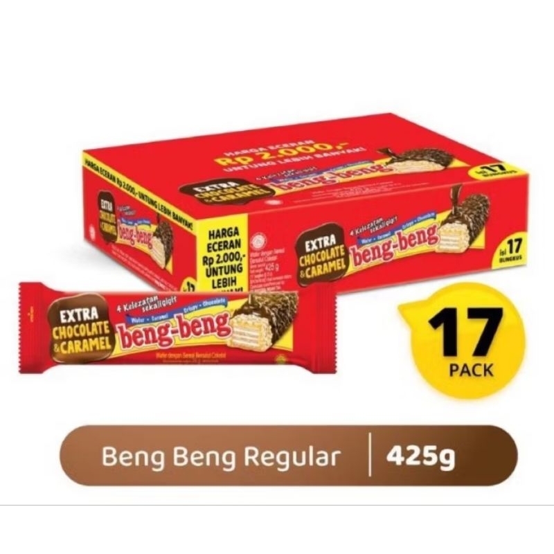 

Beng Beng New Extra Chocolate & Caramel Biskuit Coklat 1 Box isi 17 Pcs @22 gr