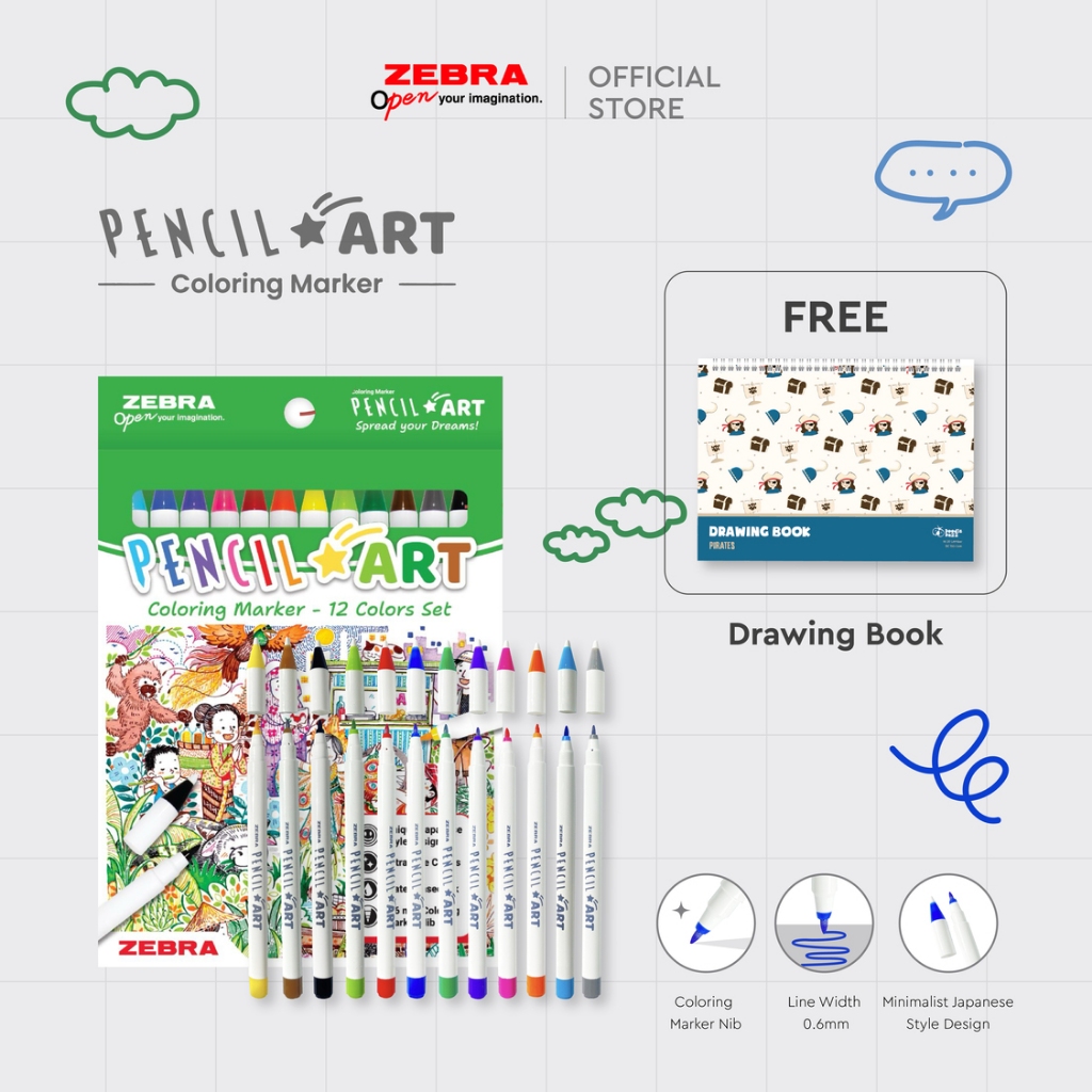 

Zebra PencilArt - Water based marker - alat tulis - spidol warna isi 12 piece