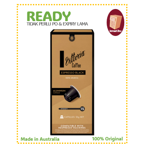 

Vittoria Coffee Black 100% Arabica Nespresso Compatible Aluminium Capsules 52g (10 Pods)/Kapsul Kopi Nespresso - 100% ORIGINAL Australia