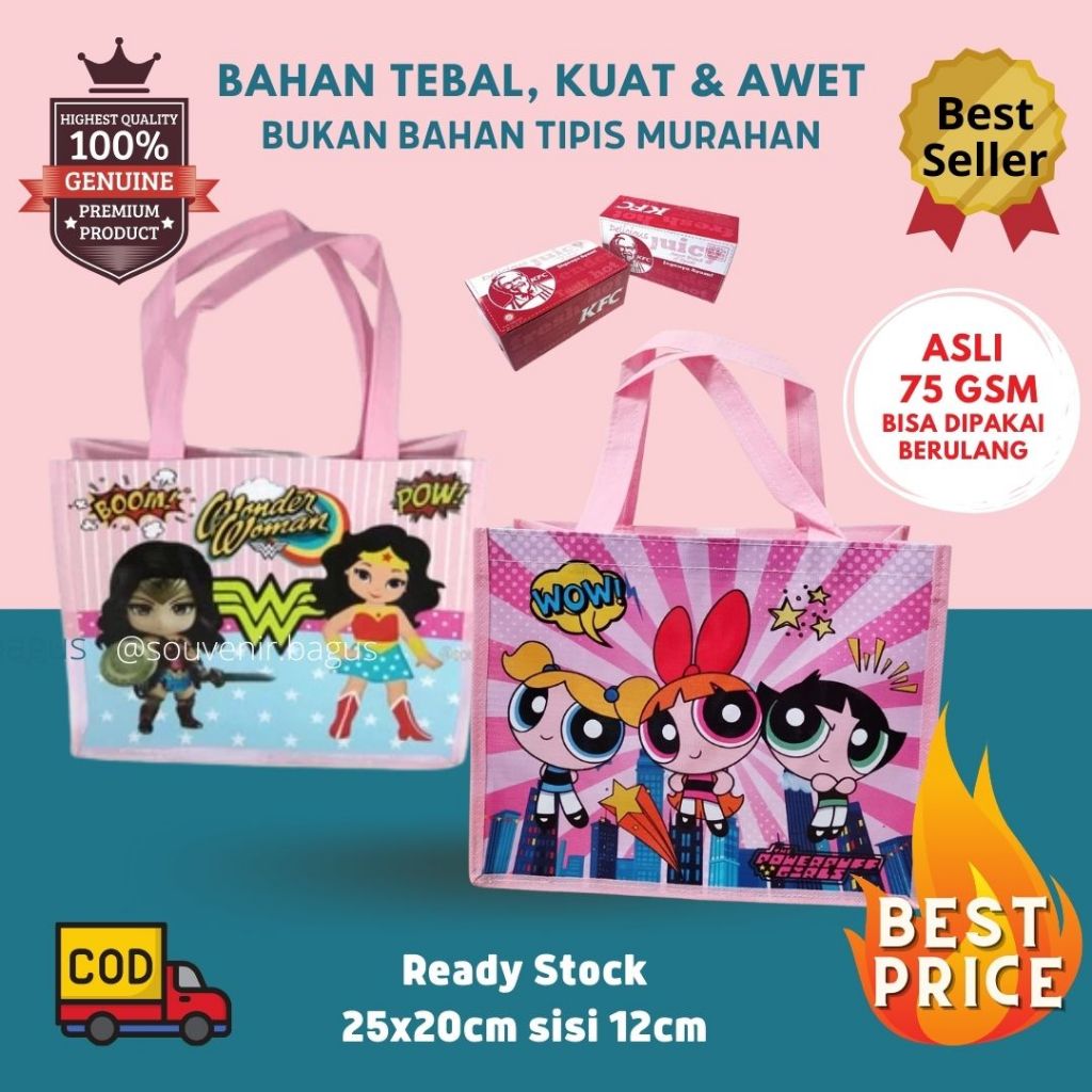 

Tas Ultah Anak Power Puff Girls Wonder Woman Justice League Souvenir Ulang Tahun Blossom Buttercup