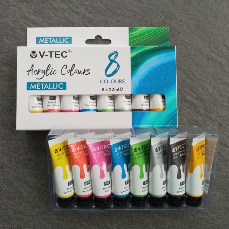 

Cat Acrylic V-TEC Colours Metallic 22 ml 8 Warna ( Set ) SF6