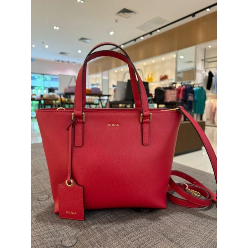 tas bonia original sling tote bag full leather - Merah
