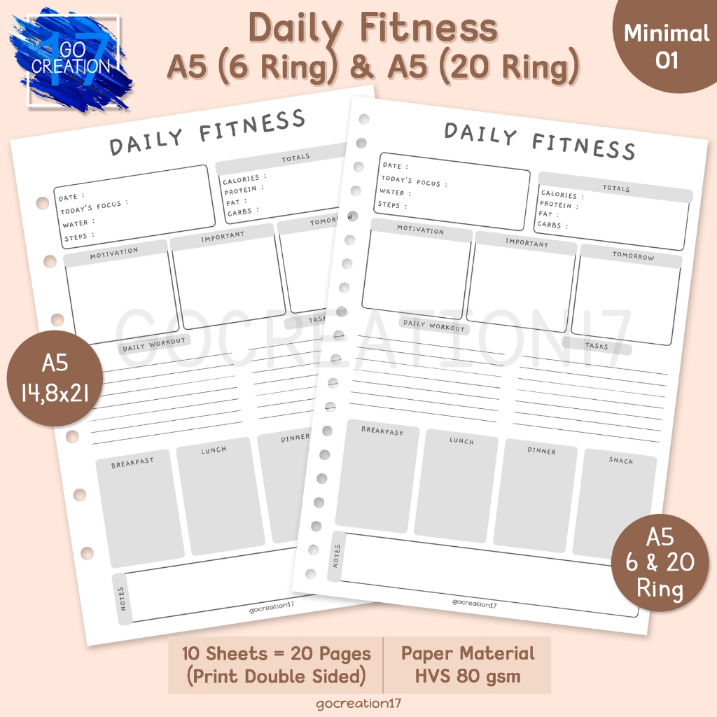 

Buku Planner Kertas Isi Binder Daily Fitness Simple Minimalis A5