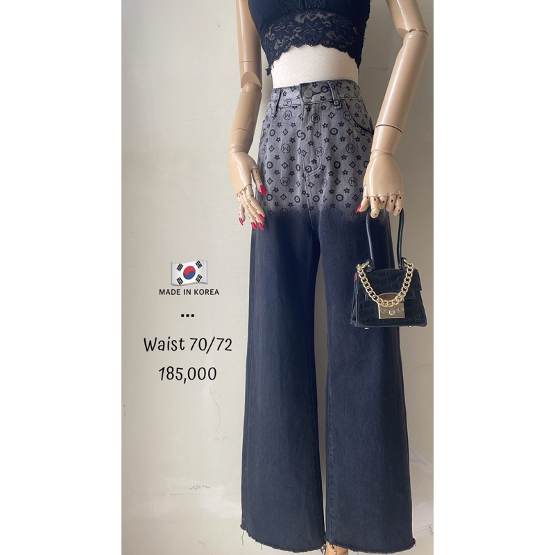 Celana kulot jeans denim panjang highwaist abu grey ombre motif bunga lv monogram polos premium prel