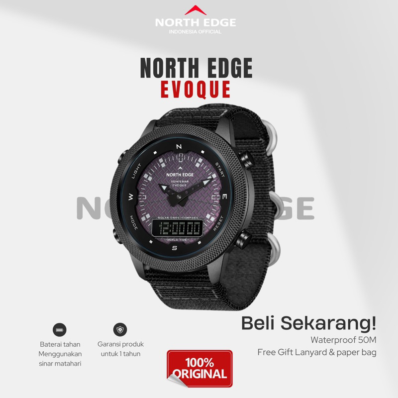 Jam tangan North EDGE Evoque Men's Solar Power Digital Watch Outdoor Adventure Wearable Device