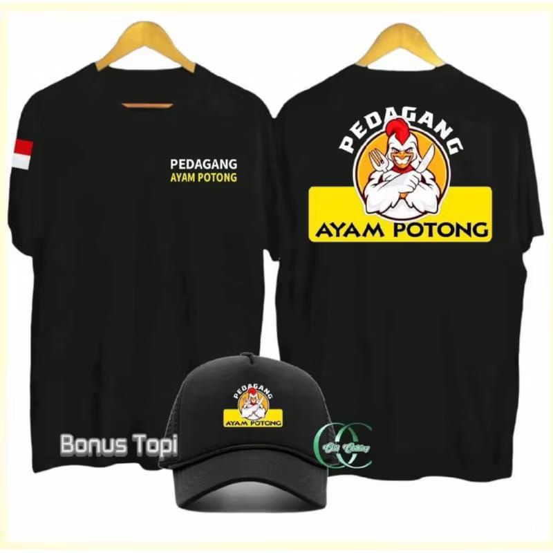 KAOS PEDAGANG AYAM POTONG BONUS TOPI
