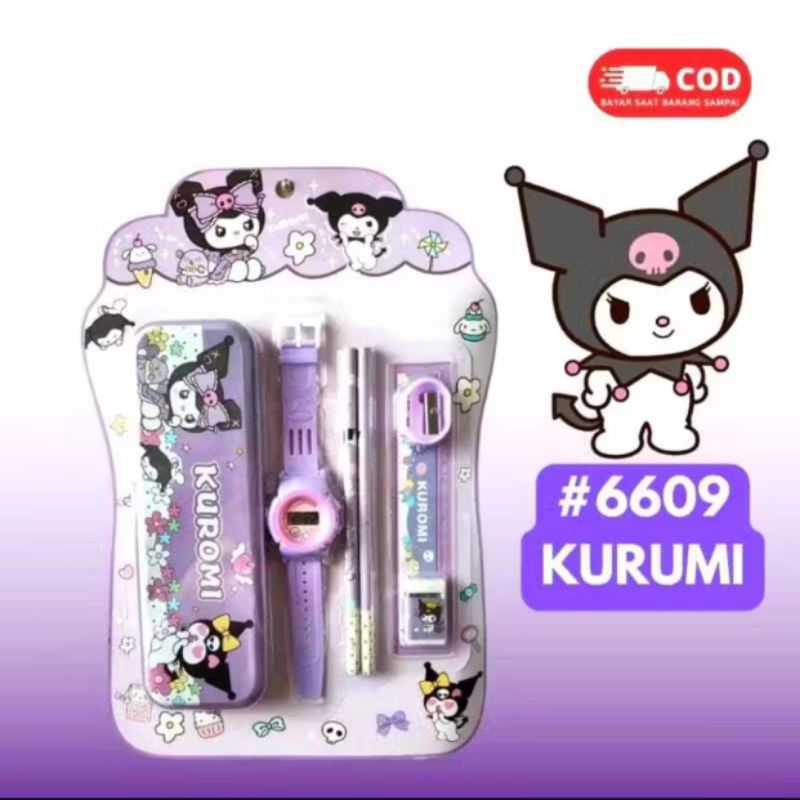 

￼PAKET Alat Tulis Set Pensil Set Motif Sanrio Alat Tulis Lengkap Jam Tangan Anak Sanrio Kuromi Chinamooroll Melody / Alat Tulis Kuromi + Jam Tangan / Alat Sekolah Anak