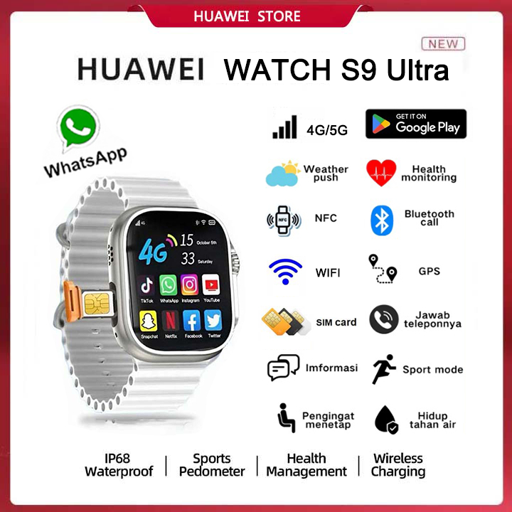 HUAWEI 4G Smartwatch S9 Ultra Sim card Wifi 2+16GB PlayStore Bluetooth GPS NFC Full Touch Screen Pho