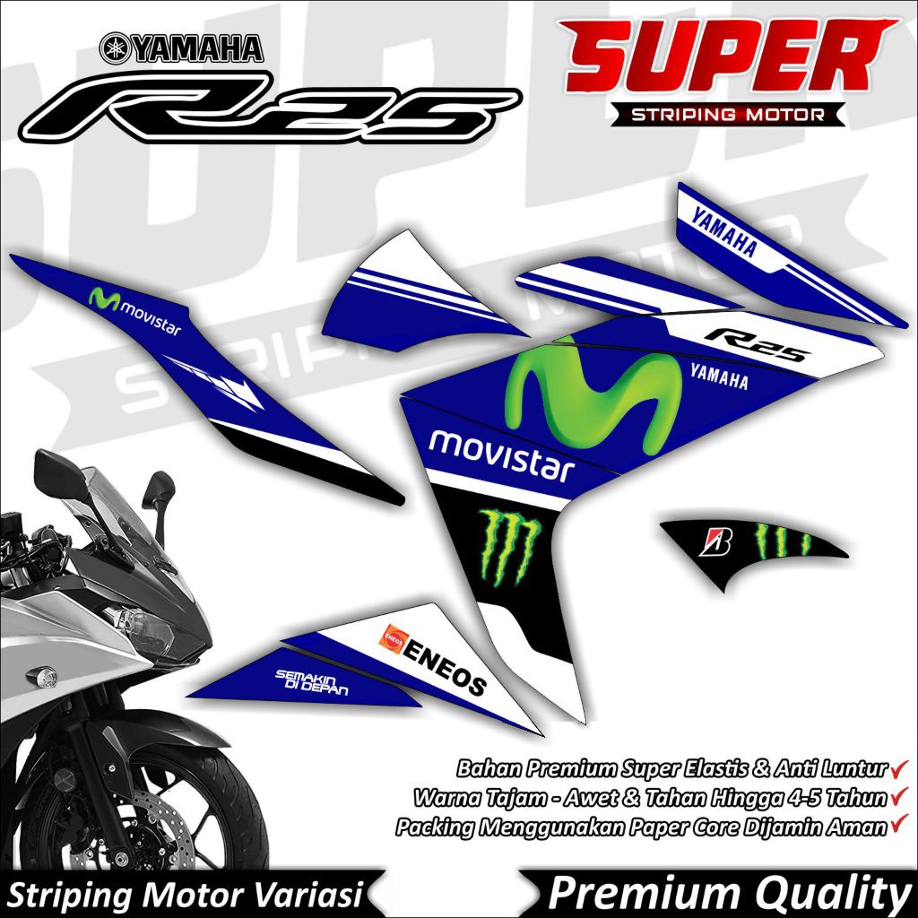 Stiker R25 OLD Anti Luntur keren Striping R25 OLD Striping Yamaha R25 OLD Movistar