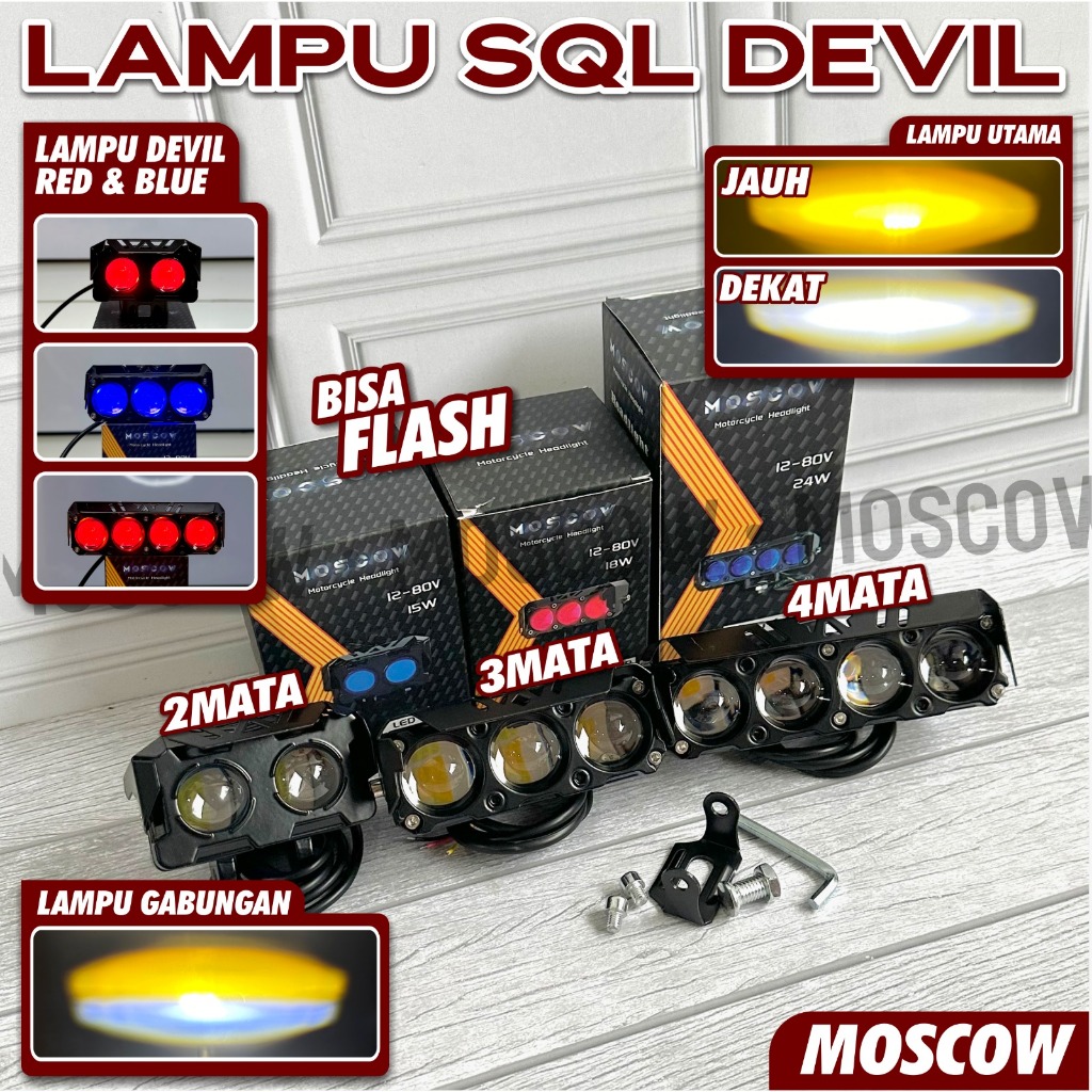 LAMPU TEMBAK SOROT MINI SQL 2 MATA 3 MATA 4 MATA 2 WARNA HI LO + SENJA DEVIL BISA LASER STANDBY untu