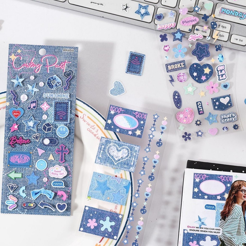 

3pcs cute denim scrapbook stickers