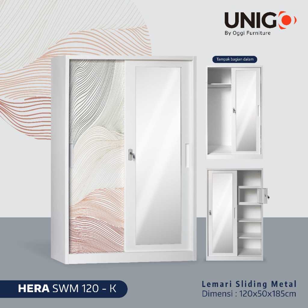 HAPPY IDEA - Lemari Pakaian Besi Pintu Geser Cermin Full SWM 120 mwdsl Lemari Pakaian Sliding Besi T