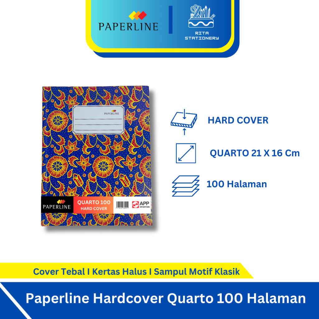

Buku Tulis Hardcover PAPERLINE Quarto / Kuarto / Kwarto 100 Lembar