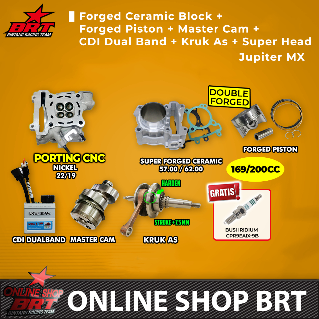PAKET BORE UP HEAD PORTING CNC & BLOK SET PISTON CERAMIC & CDI & MASTER CAM & KRUK AS BRT JUPITER MX