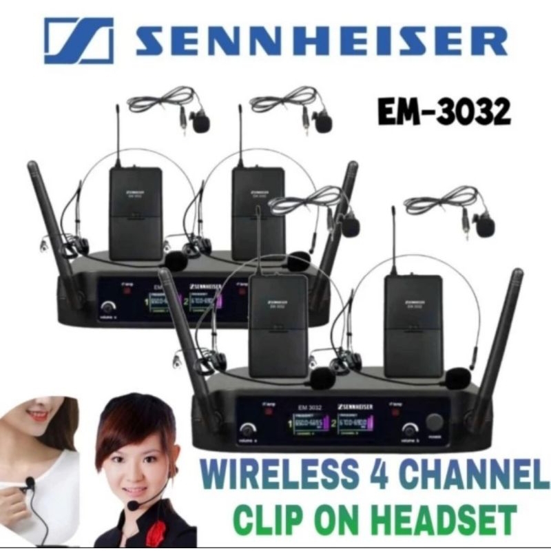 Mic Wireless Sennheiser 4 channel EM-3032 Bisa Clip on dan bando