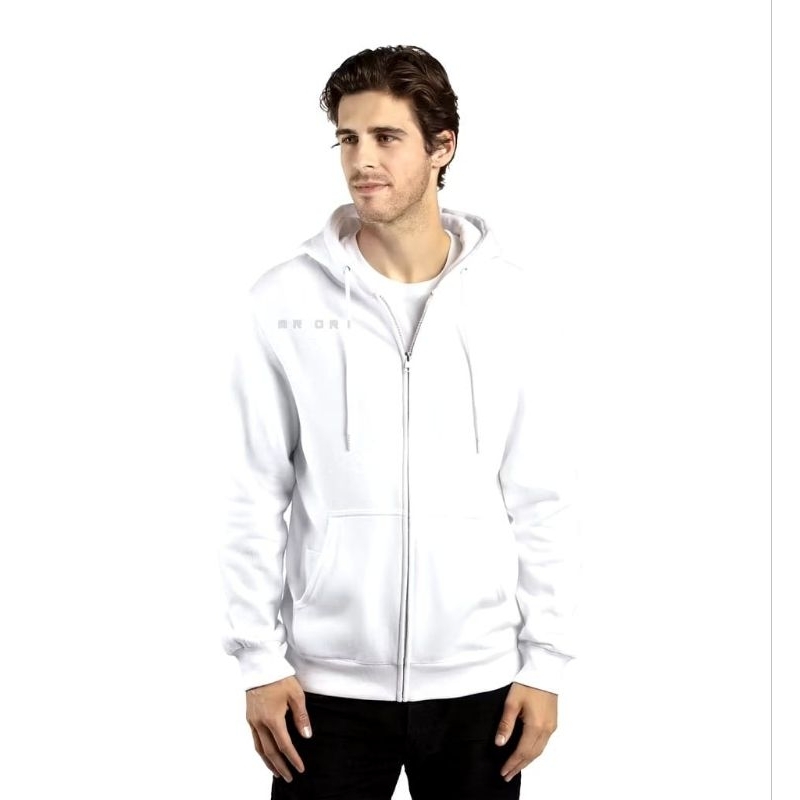 Jaket Hoodie Zipper Original Polos Warna Putih Unisex Pria Dan Wanita M -XXL