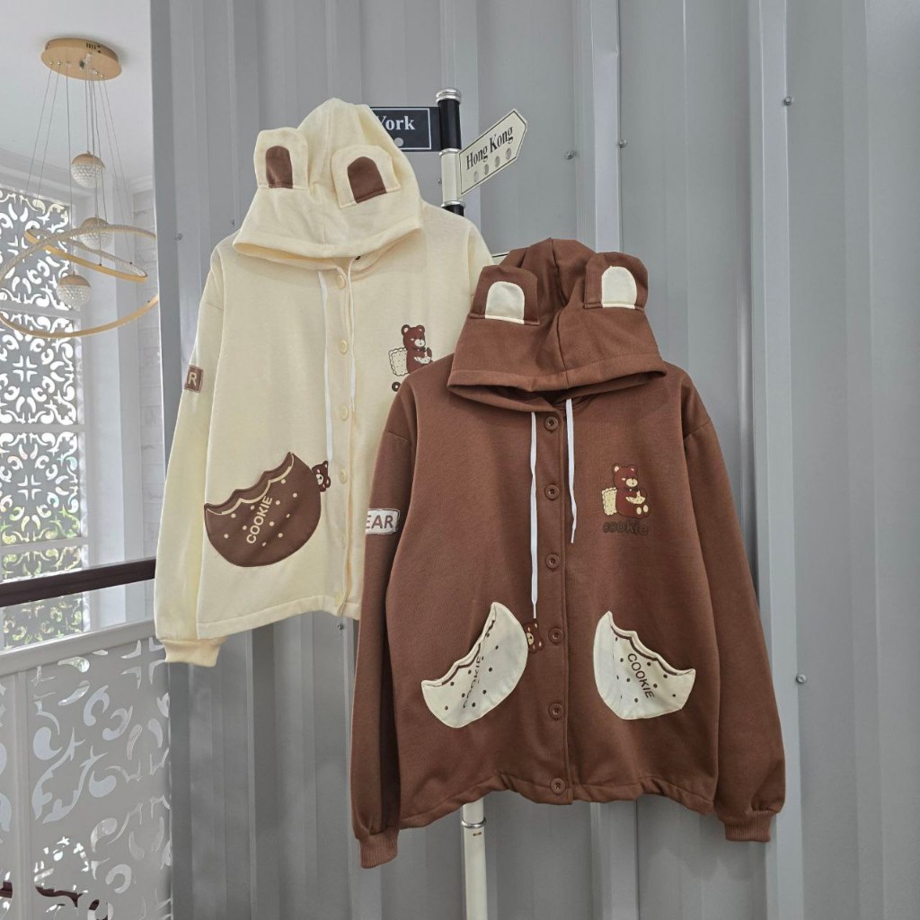 (isi 2 pcs ) jaket couple Cokie Bears Button terbaru / jaket pasangan pacar / sweater hoodie couple