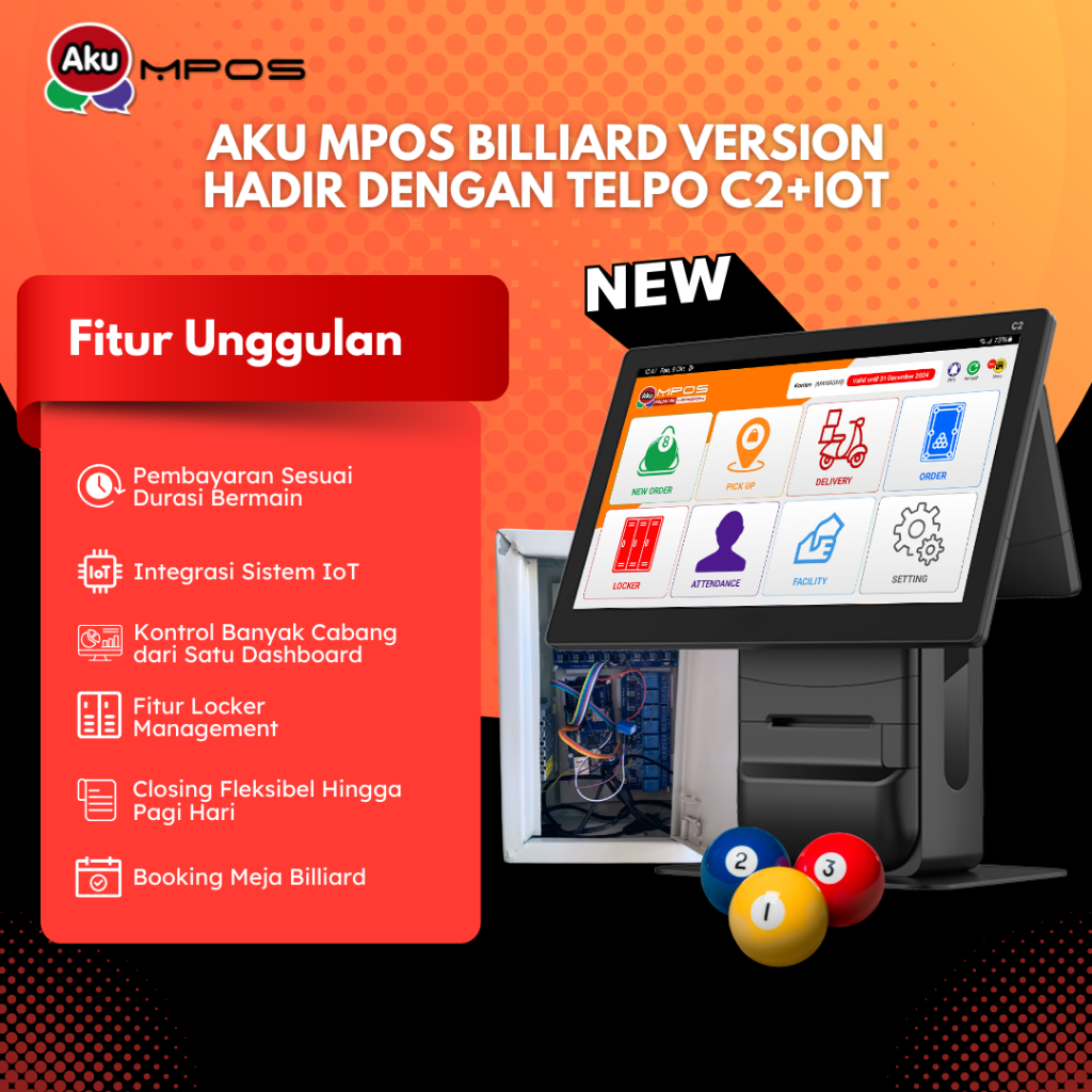 Paket Kasir Billing Billiard AKU MPOS Telpo C2 + Relay IoT