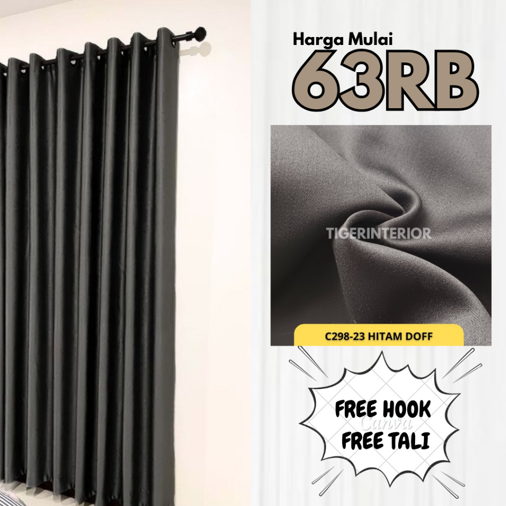 [FREE hook dan tali] Gorden Doft Hitam - Gorden minimalis - Gorden Jendela Pintu - Tirai Jendela