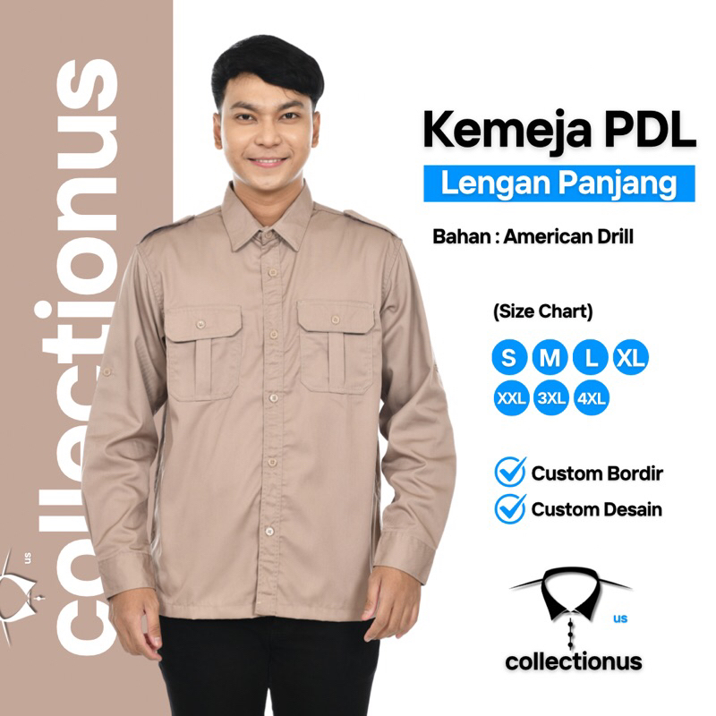 Baju Kemeja PDL PDH Khaki Lengan Panjang Seragam Kerja Dinas Lapangan Outdoor Custom Desain Komunita