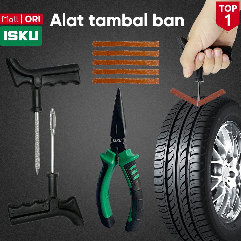 ISKU Alat Tambal Ban Tubles Tubeless Gagang Plastik Set 7pcs Ban Bocor Mobil Motor Tire Repair Kit 1