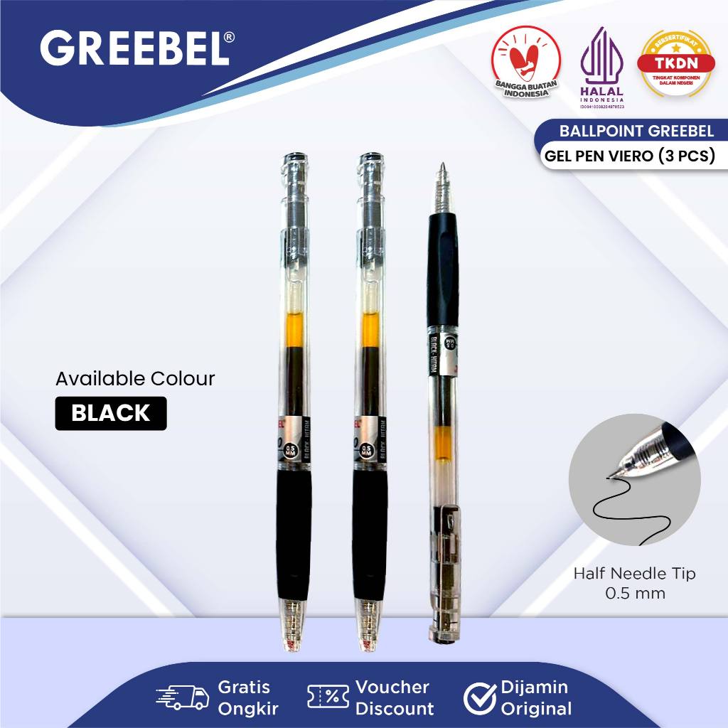 

GREEBEL PULPEN GEL / Gel Pen Viero GP-504 0.5 Hitam (3PCS/SET) Ballpen Gel Ballpoint Bolpen Bolpoin Pena Gel