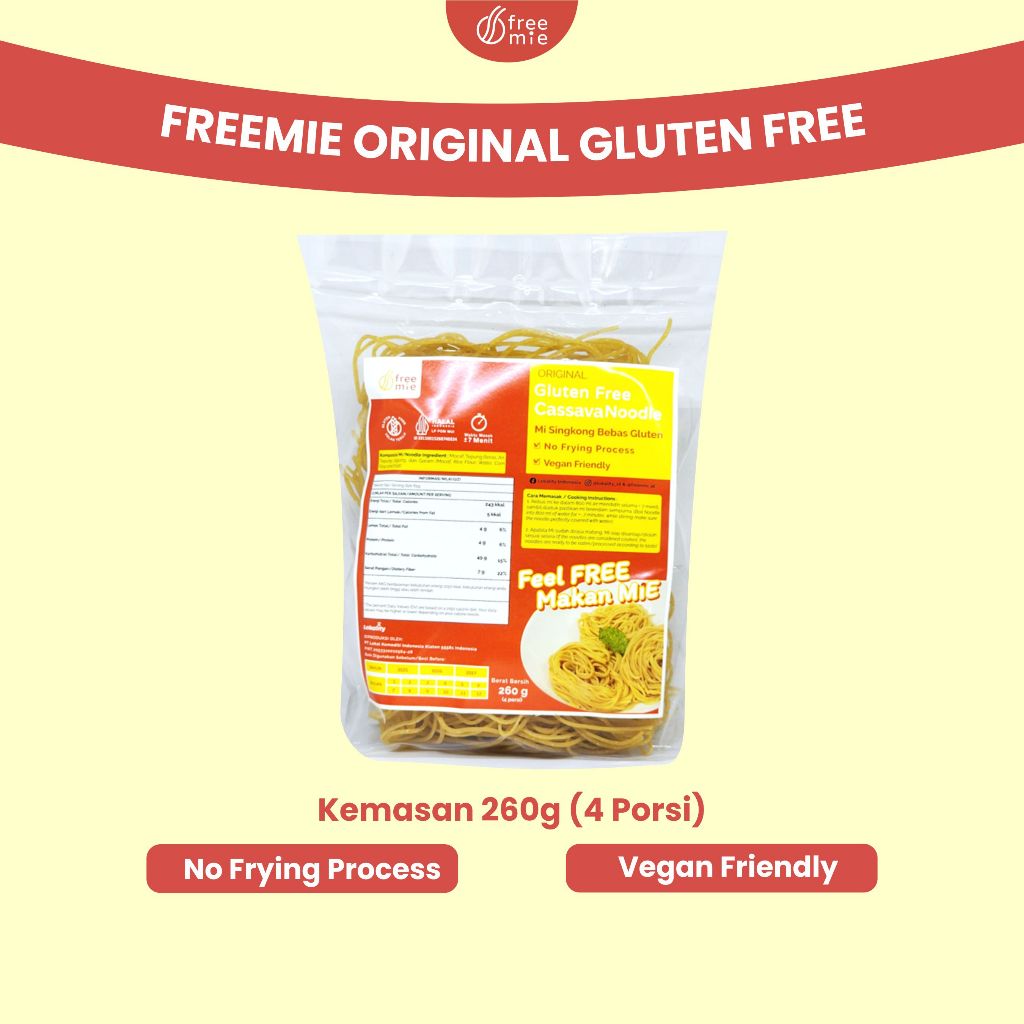 

Freemie Original Gluten Free 260g (untuk 4 porsi mie) - Mie Bebas Gluten - Pasta Vegan Friendly