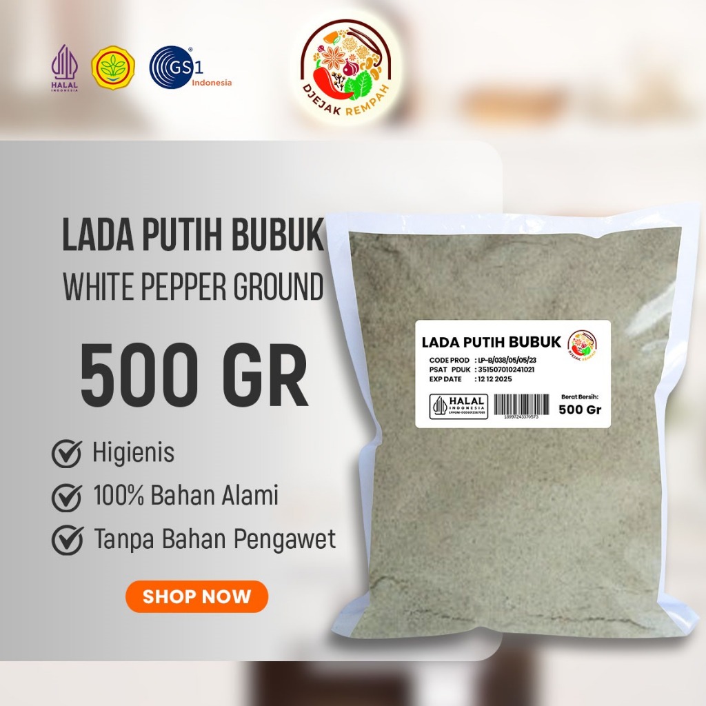 

Lada Putih Bubuk Super premium / White Pepper Super Premium Powder (Kemasan 100 Gr - 500 Gr)