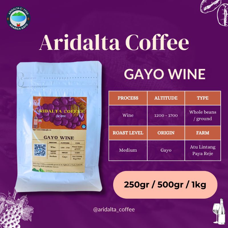 

Kopi Arabika Gayo Wine ARIDALTA Coffee - Biji Bubuk Arabica Coffee